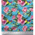 thumbnail image 1 of Soimoi Poly Georgette Fabric Bird,Leaves & Rose Floral Print Sewing Fabric Yard 42 Inch Wide, 1 of 3