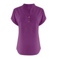 thumbnail image 5 of Enjoytime Women's Button Down Shirts Solid Color V-Neck Short Sleeve Tops Office Work Business Summer Blouses, 5 of 5