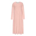 thumbnail image 4 of Penkiiy Robe Décontractée pour Femme à Manches Longues, Col Ras du Cou, Coupe Évasée, Robe Longue Fluide à Étages pour la Plage avec Poches, TG, Rose, 4 of 5
