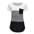 thumbnail image 2 of Pisexur Hauts d'Allaitement pour Femmes, Vêtements de Maternité Décontractés à Rayures Patchwork Col Rond Manches Courtes Double Couche T-Shirt de Grossesse avec Poche, 2 of 4