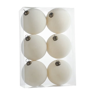 Staron Ensembles d'Ornements de Noël en Velours, 6 Pcs d'Ornements de Noël Blancs Floqués Incassables, Grands Ornements de Sapin de Noël 80 mm 3,15 Pouces pour Décorations de Sapin de Noël