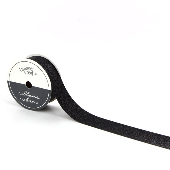 UNIQUE CREATIV, Ribbon, Glitter Cut, Black, 25 mm × 15 ft (1 in × 5 yds)
