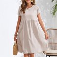 thumbnail image 2 of Yuyuzo Robes d'Été pour Femmes 2025 Coton Lin Manches Courtes Plissées Robe Midi Décontractée T-Shirt Fluide Robe d'Été, 2 of 7