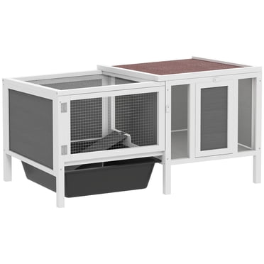 PawHut Rabbit Hutch, Wooden Guinea Pig Cage with Run, Openable Top
