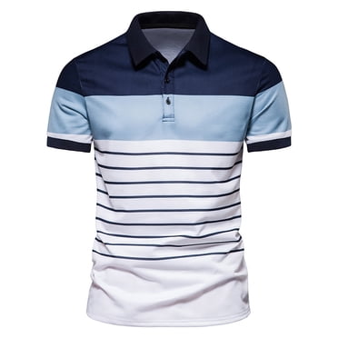 Pisexur Golf Polos for Men Quick-Dry Athletic Mens Polo Shirts Slim Fit Short Sleeve Striped Summer Casual Moisture Wicking Golf Shirt Top