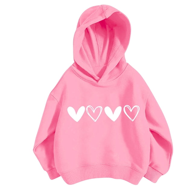 Plebaso Filles Garçons Chandails à Capuchon Cœur Imprimé Graphique Coton Chandails Enfants Décontracté Manches Longues Chandail à Enfiler Hauts