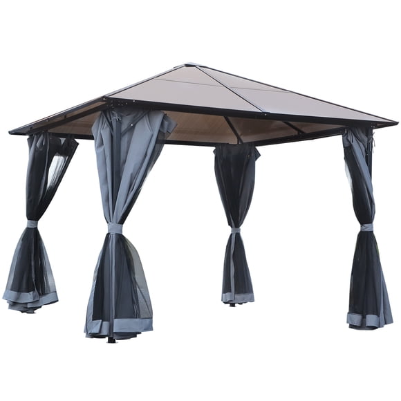 Outsunny Patio Gazebo Aluminum Framed Polycarbonate Roof Hardtop - Grey