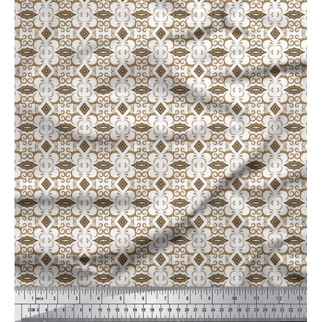 Soimoi polyester Crepe Fabric Diamond Shape & Filigree Damask Decor Fabric Printed Yard 42 Inch Wide