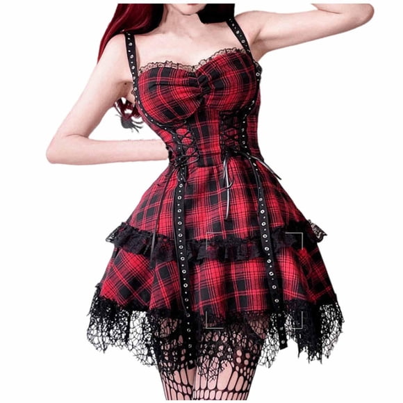 Pisexur Womens Gothic Dress Vintage Halloween Costumes Fashion Bodycon Christmas Cosplay Party Dress Goth Dress