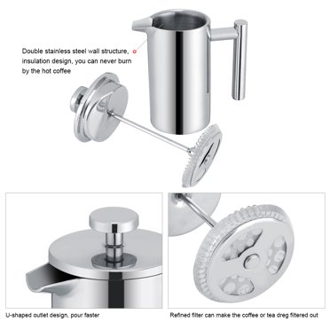 Domqga Coffee Press Pot, 350ML Double Wall Stainless Steel Coffee Maker Press Tea and Pot with Filter