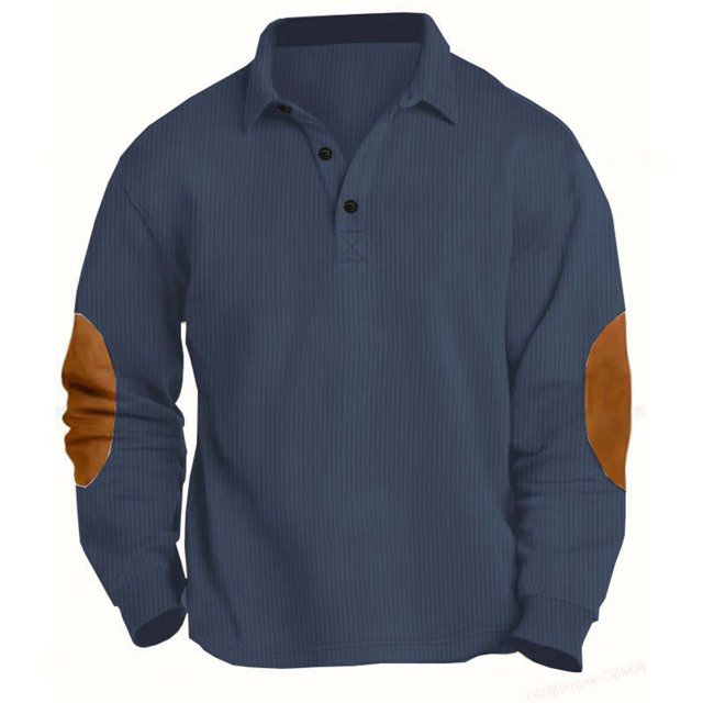 RXIRUCGD Blouse à Col Rabattu à Manches Longues pour Homme, Décontractée, Mode, Plein Air, Sport, Couleur Unie, Bleu Marine, Taille : S