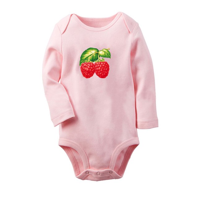 iDzn Fruit Raspberry Image Print Cute Rompers, Newborn Baby Unisex Bodysuits, Infant Jumpsuits, Toddler 0-12 Months Kids Long Sleeves Oufits