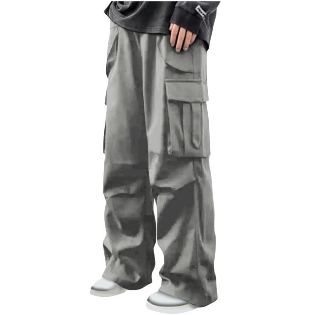 Dagugfen Cargo Pants for Men Elastic Waist Drawstring Outdoor Trainning Running Athletic Trousers Solid Color