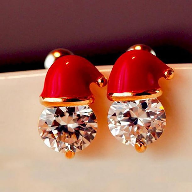 Boucles d'oreilles diamant nœud de Noël rouge – Retro Stage-France