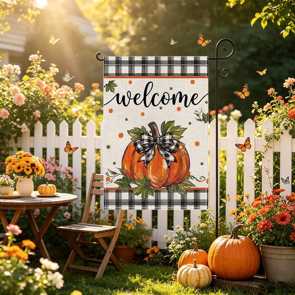 Thanksgiving Garden Flag, Double Sided Fall Harvest Wreath Yard Flag, Polyester Autumn Harvest Outdoor Flag for Porch, Lawn, Garden, Patio, Thanksgiving, Farmhouse Outdoor Decor