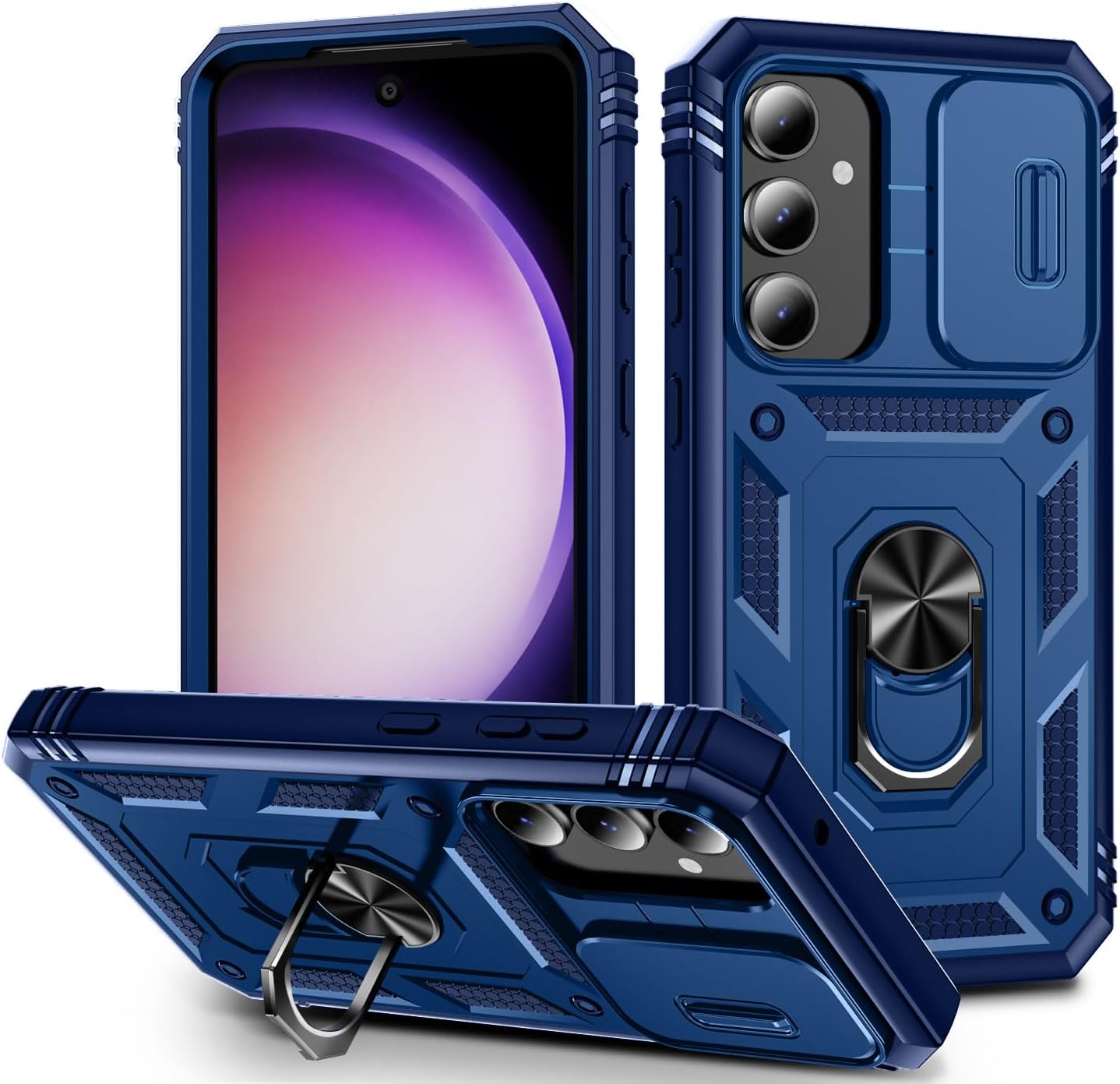 HCTian Case for Galaxy S23 Fe, Camera Cover Phone Case with Rotation Ring Stand for Samsung Galaxy S23 Fe