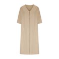 thumbnail image 4 of Jusqu'à 65 % de Réduction! Robes d'Été Mode pour Femmes 2024 Grande Taille Robe Décontractée Col en V Manches 3/4 Couleur Unie Robes en Coton Amples, 4 of 6