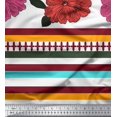thumbnail image 3 of oneOone Tissu Georgette Viscose à Rayures et Panneaux Floraux, Largeur 42 Pouces, 3 of 3