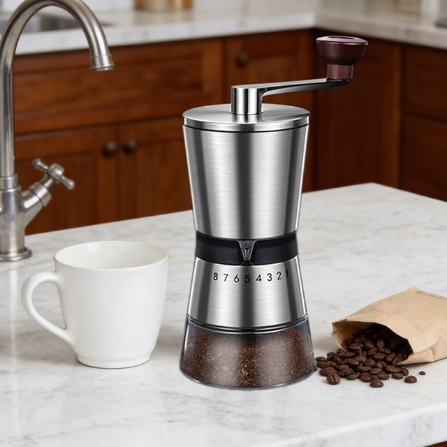 cpengpj Stainless Steel Hand Coffee Grinder, Portable Manual Burr Mill with Ceramic Core and Adjustable Grind