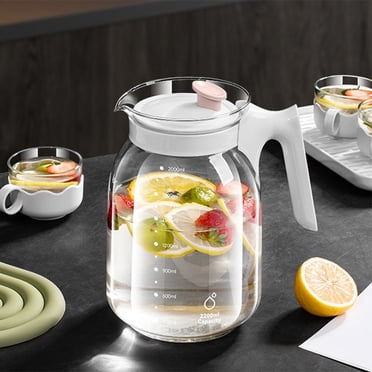 Ycandiee Glass Pitcher, Glass Pitcher with Lid, Pitcher with Lid and Spout, Wide Mouth, Airtight, Leakproof, Glass Water Jug for Juice, Cold Brew Coffee