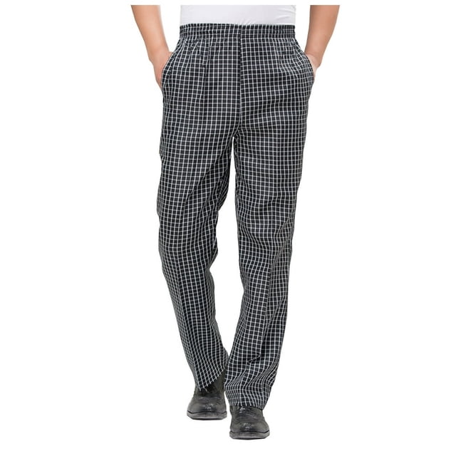 Men Stripe Plaid Chili Printed Hotel Restaurant Kitchen Chef Work Long Pants