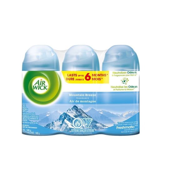 Air Wick Freshmatic Désodorisant d'Air, Recharges pour Vaporisateur Automatique, Air de Montagne, 3 Recharges