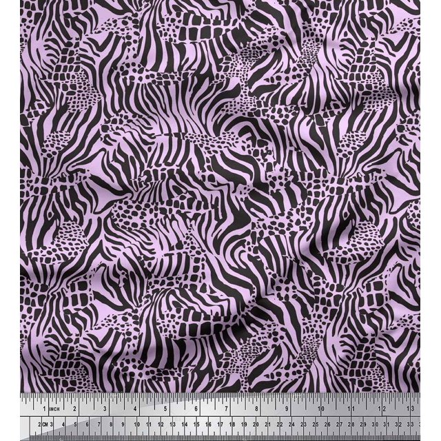 Soimoi Purple Silk Fabric Leopard & Wild Animal Skin Decor Fabric Printed BTY 42 Inch Wide