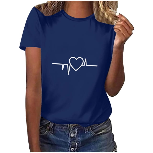 Diufon Hauts de la Saint-Valentin pour Femmes, Tunique Décontractée à Manches Courtes, Chandail à Col Rond, Blouse Tendance Mignonne à Imprimé Graphique