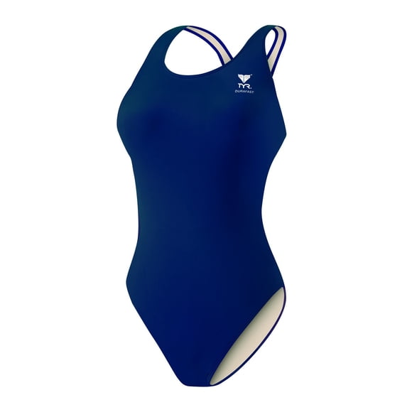 TYR Sport Girl's Solid Maxback Swim Suit (Navy, 22)