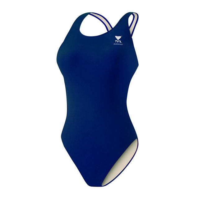 TYR Sport Girl's Solid Maxback Swim Suit (Navy, 22)