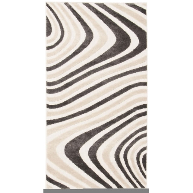 ECARPET Modern Area Rug for Dining Room, Living Room, Bedroom or Den Zuma Taupe with an abstract wavy pattern in taupe, beige, and dark brown shades, made from ultra-soft yarn for durability and comfort, ideal for high-traffic and pet-friendly indoor spaces, also suitable as a decorative accent in dens or home offices.