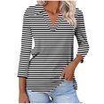 thumbnail image 1 of Timegard Tuniques Rayées pour Femmes Col à Revers en V Manches 3/4 T-Shirts Blouses Décontractées Mode, 1 of 5