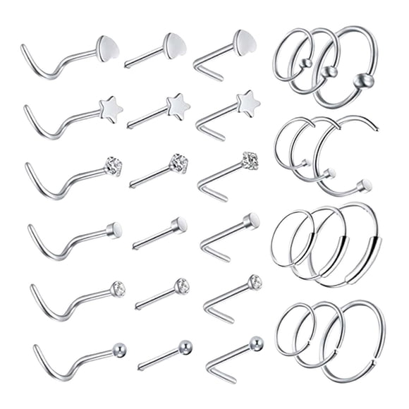 30x Nose Rings Set Nose Hoops Stainless Steel Nose Jewelry