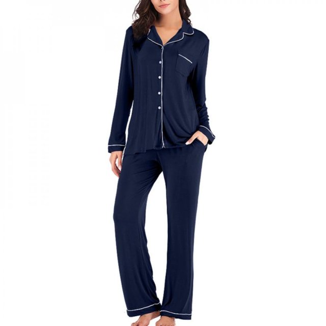 Pyjama pour Femmes à Col en V, Manches Longues, Pantalon, Violet, TG