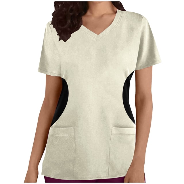 TIMIFIS Scrub for Women Printed Nurse Uniforms Tops V Neck Short Sleeve Nursing Tops with Pockets - Spring/Summer