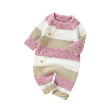 vdgthytj Newborn Girls Boys Sweater Romper Baby Striped Knitted Bodysuit Long Sleeve Button Jumpsuits Winter Clothes