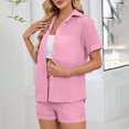 thumbnail image 4 of Womens Chiffon Set Two Piece Outfits Summer Beach Button down Short Sleeve Shirt Shorts Sets with Pockets, 4 of 5