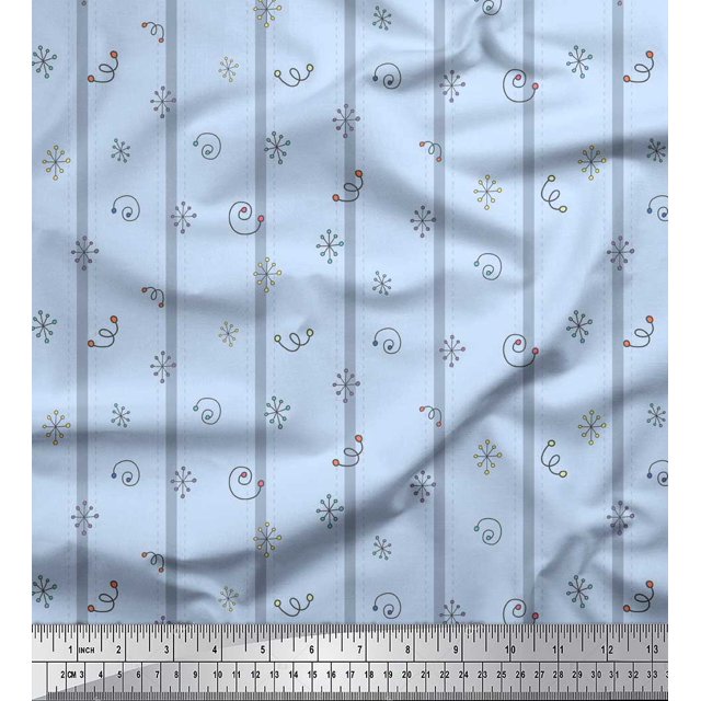 Soimoi Blue Velvet Fabric Stripe & Square Geometric Fabric Prints By Yard 58 Inch Wide