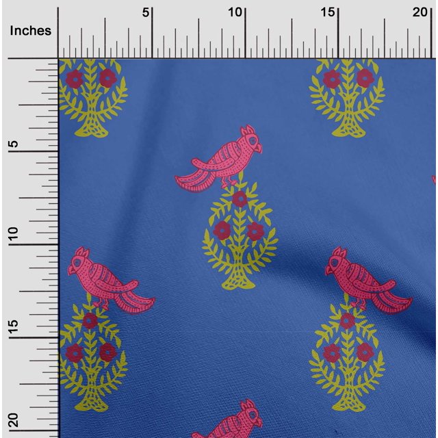 oneOone Silk Tabby Fabric Leaves|Bird & Floral Block Printed Craft Fabric BTY 42 Inch Wide