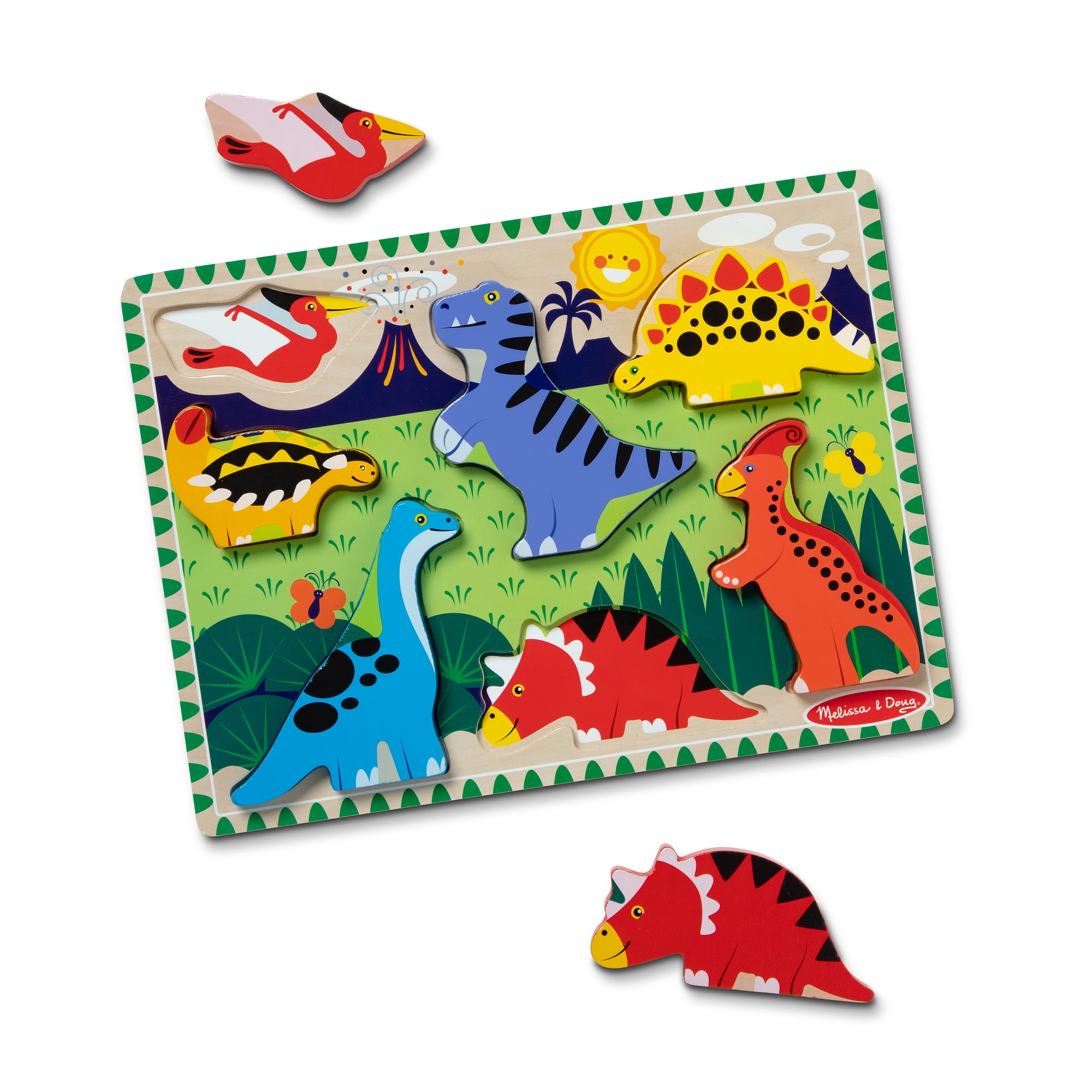 Melissa & Doug Dinosaur Wooden Chunky Puzzle (7 pcs) Dino Puzzles for Toddlers Ages 2+ - FSC Certified