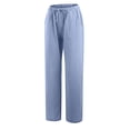 thumbnail image 1 of Summer Pants for Women Plus Size Straight Leg Casual Loose Elastic Waisted Drawstring Slacks Trousers with Pockets, 1 of 6