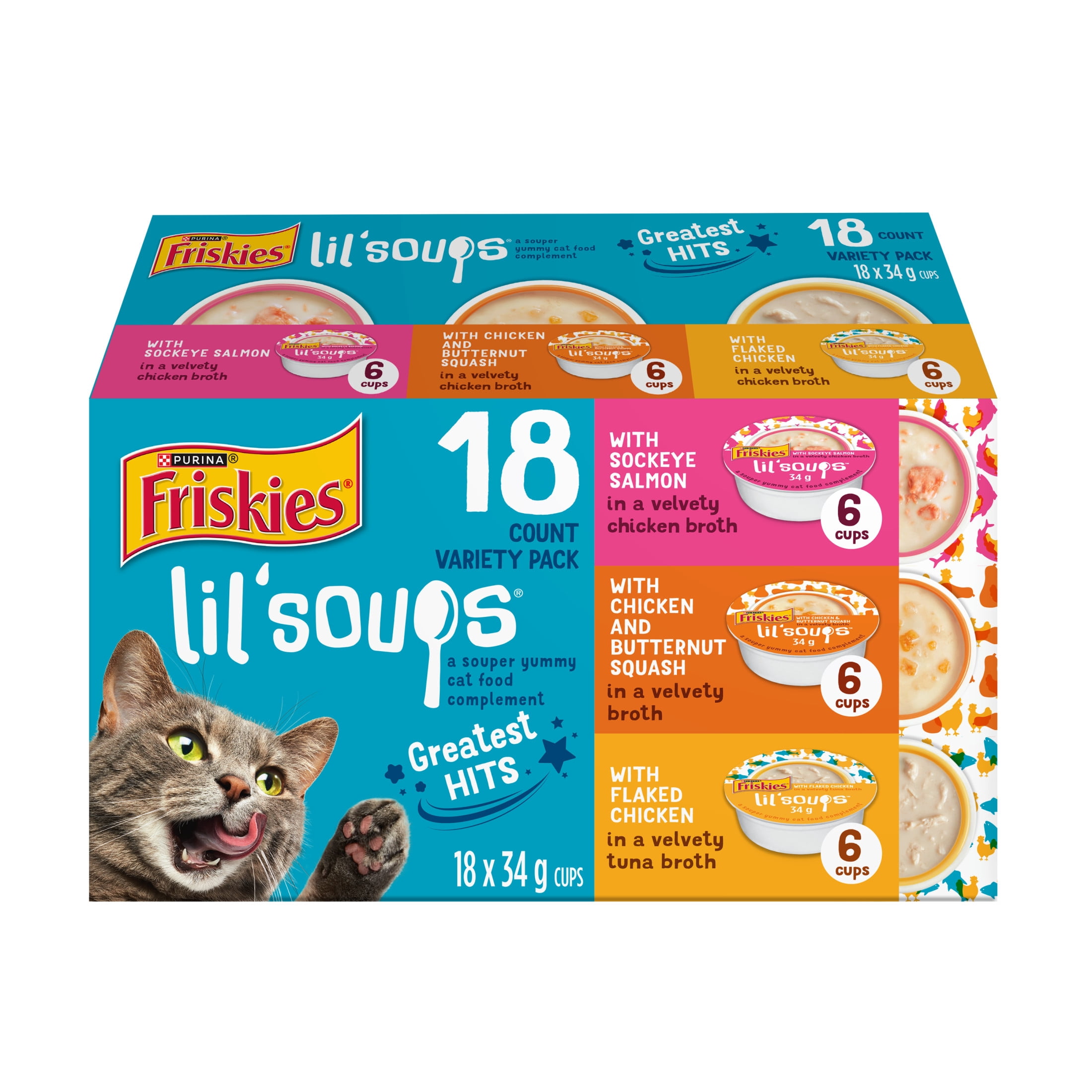 Purina Friskies Lil' Soups Meilleures Ventes Paquet Varié, Friandises pour Chat, 34 g x 18