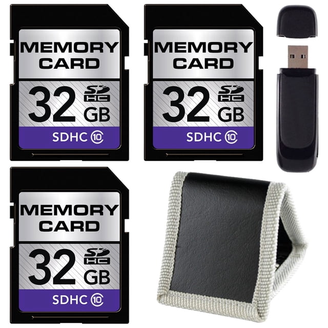 32GB SDHC Class 10 Memory Card + SD Card USB Reader + Memory Card Wallet Bundle (3-Pack)
