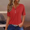 thumbnail image 1 of Jsaierl Womens Casual Notched V Neck Short Sleeve Shirts Summer Solid Color Work Tunics Simple Basic Bussiness Blouses, 1 of 5