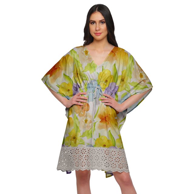 Moomaya Cutwork Lace Beach Kaftan For Women Printed Bikini Caftan Plus Size