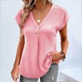 thumbnail image 2 of Timegard Womens Tops V Neck Button Ruched Cap Short Sleeve Solid Color Tee Dressy Casual Tunic Tops, 2 of 6