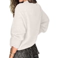 thumbnail image 4 of WUANDIXFA Women Fall Sweaters Women Solid Color V Neck Lace Stitching Buttons Long Sleeves Sweater White,L, 4 of 5