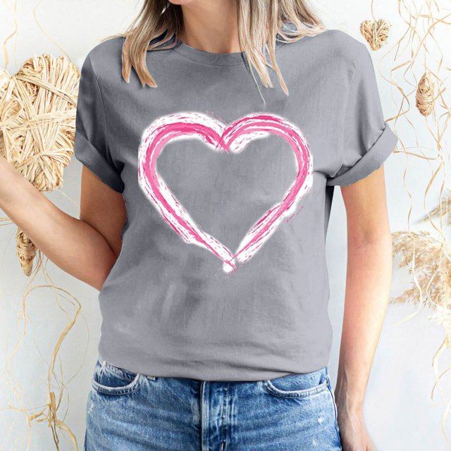 Pisexur T-shirt de la Saint-Valentin Haut T-shirt de la Saint-Valentin pour Femme Amour Imprimé T-shirt à Manches Courtes Haut à Manches Courtes Col Rond Haut/chemise