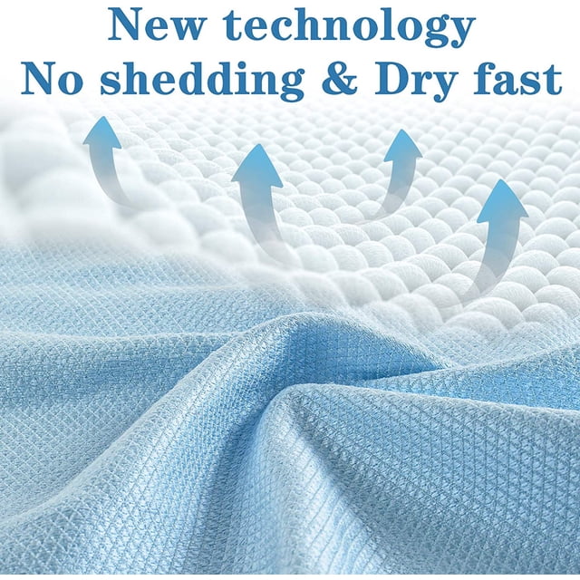 Glass Cleaning Cloths Microfiber Cloth For Window cleaning Polishing Cloth in a 5-pack set. The cloths are blue, made of microfiber, and measure 12x16 inches (30x40 cm). The image highlights the fish scale texture and features text promoting new technology for no shedding and fast drying. These lint-free, streak-free cloths are ideal for cleaning windows, mirrors, stainless steel, and other surfaces.