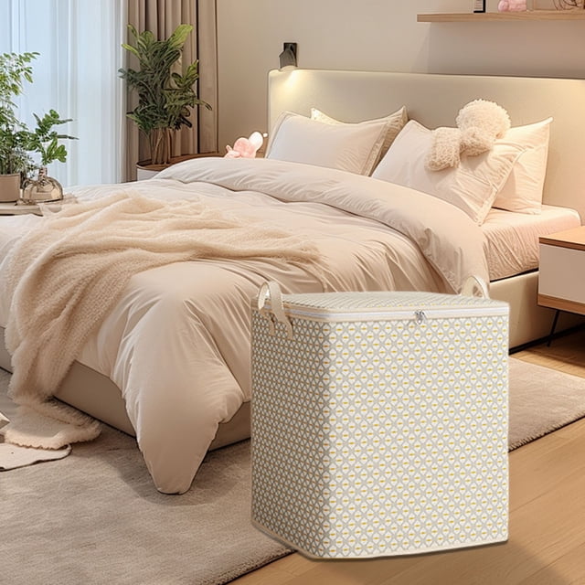 Home Textile Storage Solutions for Living Room and Bedroom - Extra Large Wavy Grey Heavy Duty Cloth Organizer Bags for Moving Durable Capacity Blanket Bags with Handles